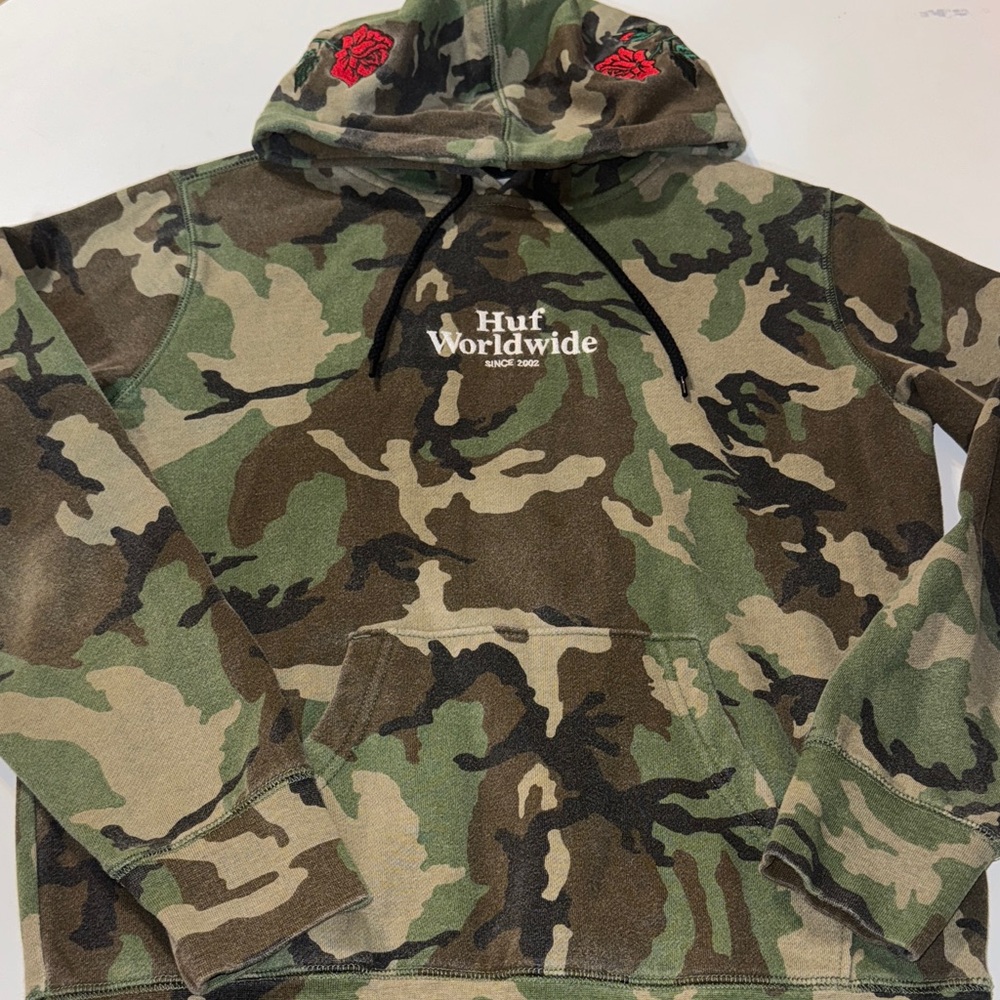HUF Green Camouflage Hoodie W/Cobra and Roses embroidery